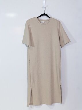 Gestuz Imina Short Sleeve Cotton Blend Crew Neck Tee Shirt Dress Neutral Medium